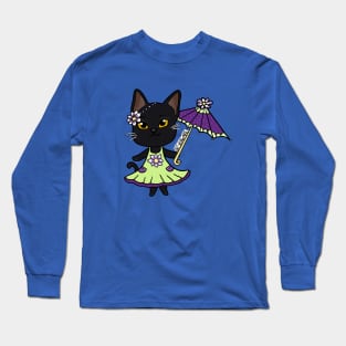 Spring Time Black Kitty Cat Long Sleeve T-Shirt